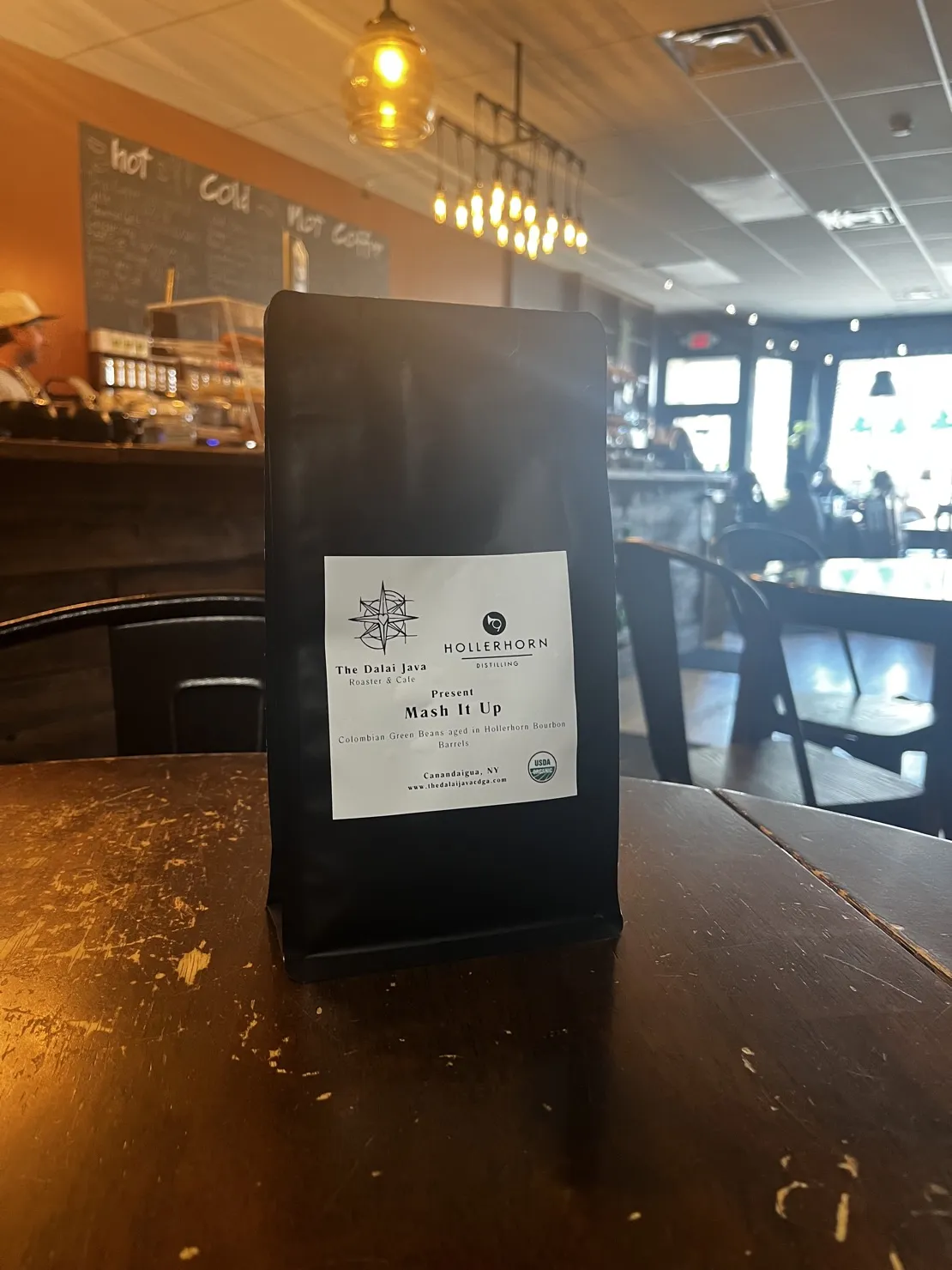 Coffee beans bag on table